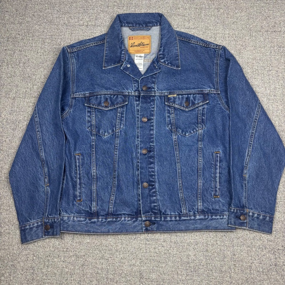 Levi Strauss Signature Jacket Mens Large Trucker Blue Denim Medium Wash Western